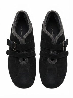 Easy Spirit Black Suede Slippers with Faux shearling lining